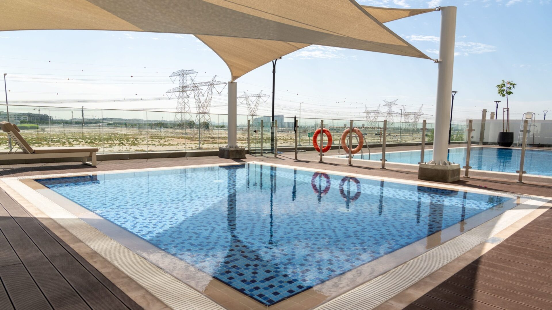 Villa swimming pool reflecting the evening light