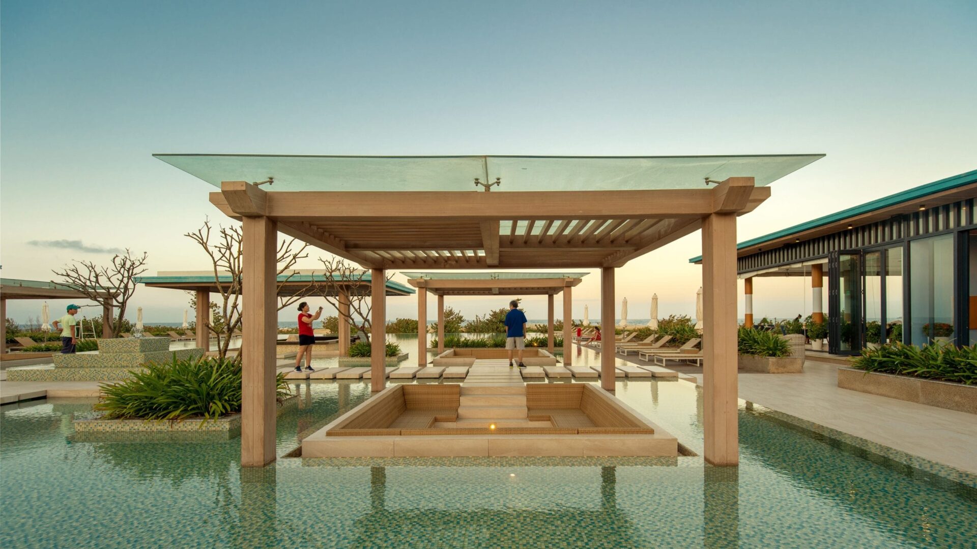 Luxury pool at sunset in Mallorca