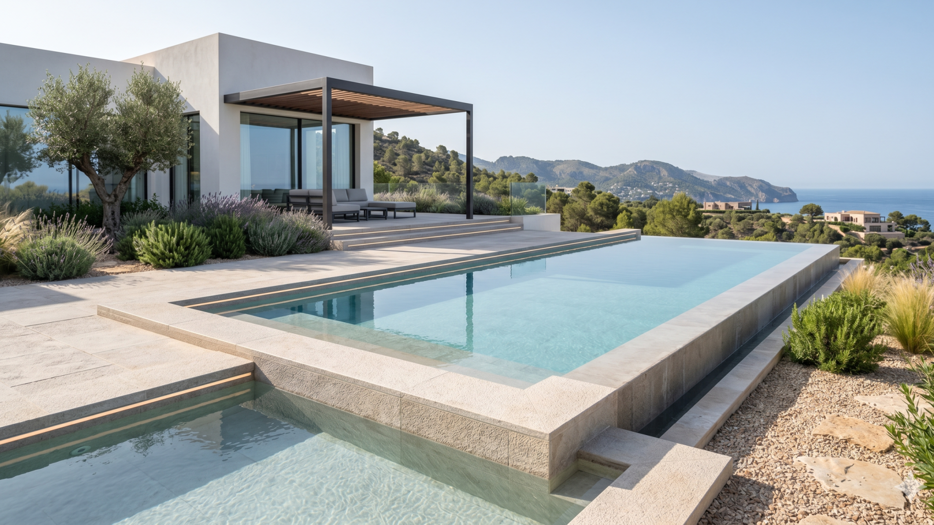 Custom new pool construction at a modern villa in Mallorca