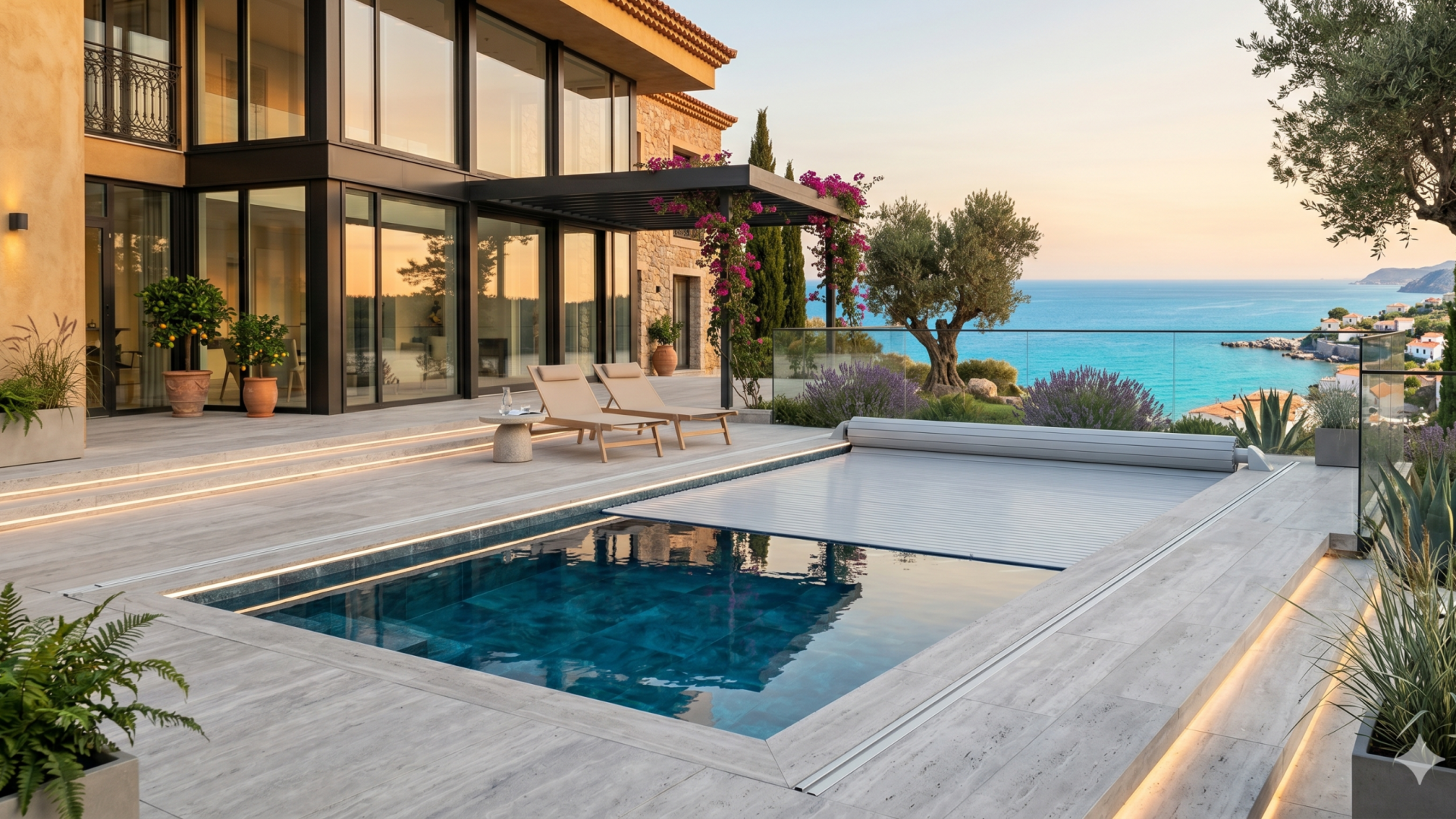 Automatic safety cover on a pool at a villa in Mallorca