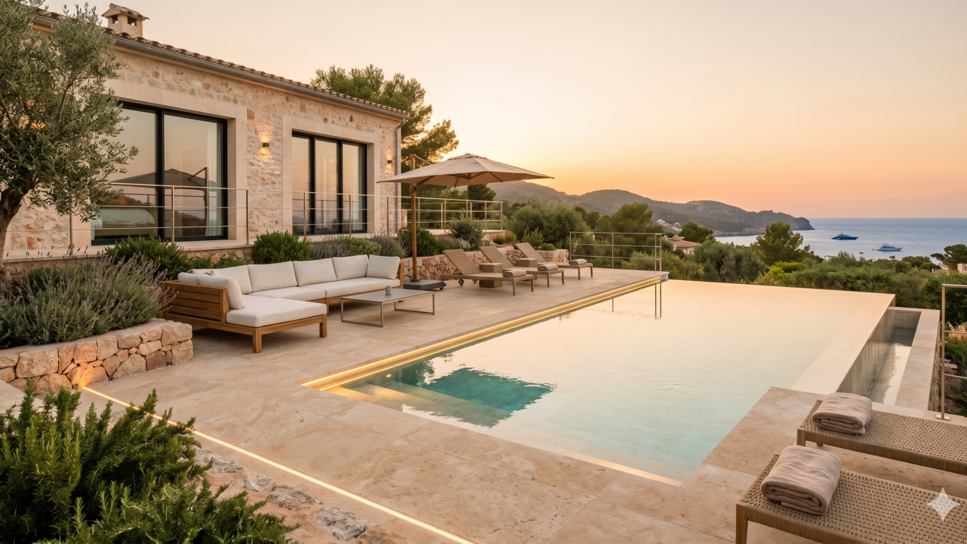 Renovated pool with fresh tiling at a Mediterranean villa in Mallorca