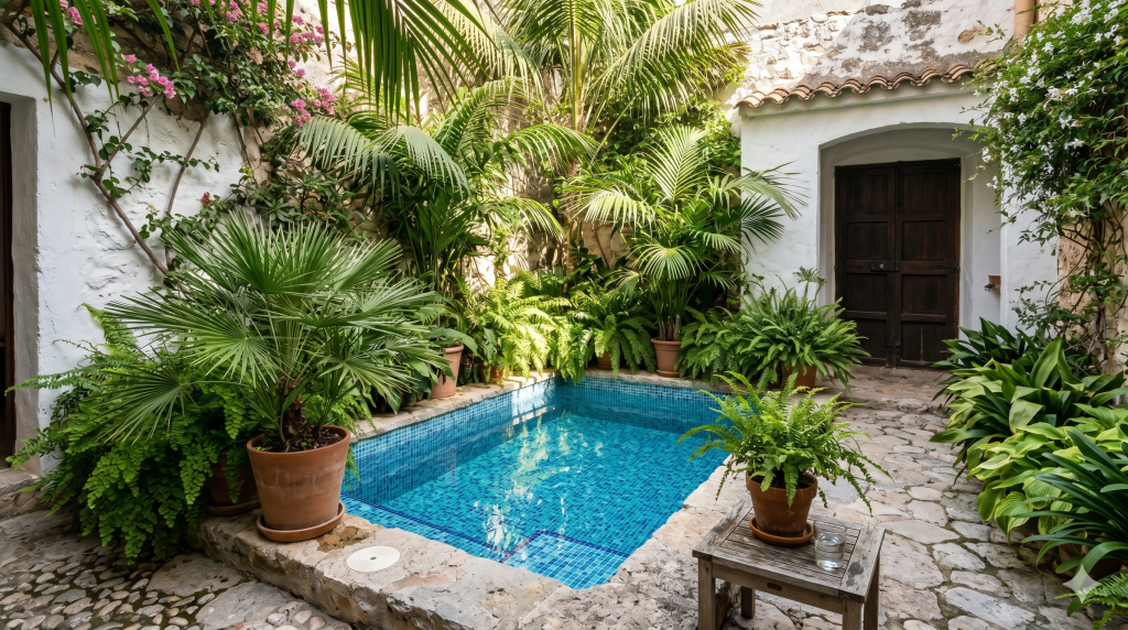 Small turquoise plunge pool at a Mallorca townhouse
