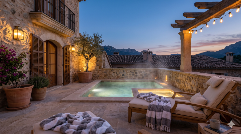 Small pool with stone surround in a Mallorca townhouse patio