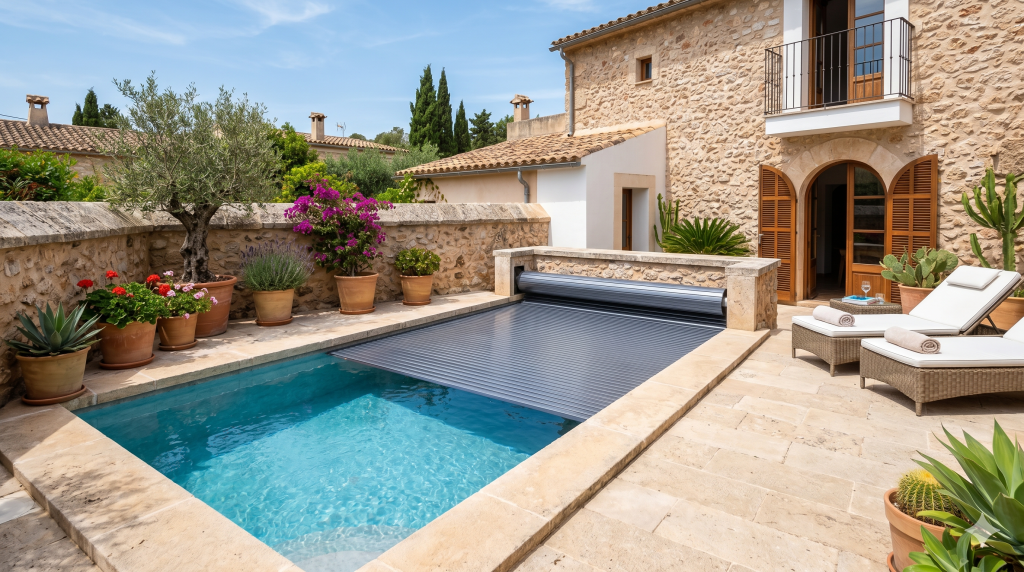 Modern plunge pool with sun terrace at a Mallorca townhouse