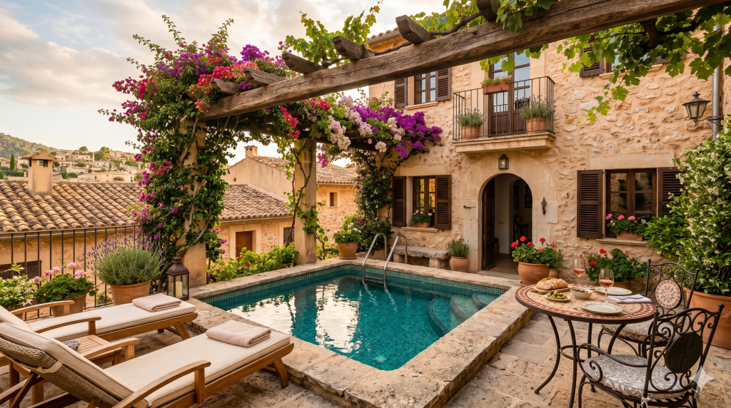 Small rectangular pool in a Mallorca townhouse garden