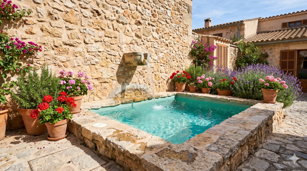 Compact plunge pool in a Mallorca townhouse courtyard